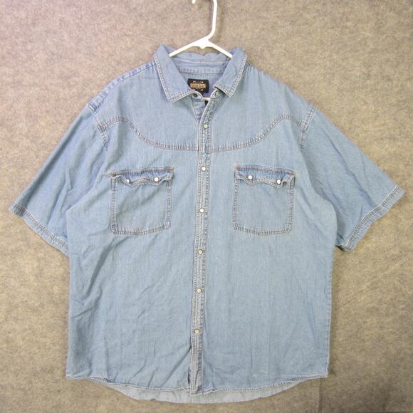 Guide Gear Shirt Mens 2XL Blue Denim Short Sleeve Western Pearl Snap Pockets - Picture 1 of 9